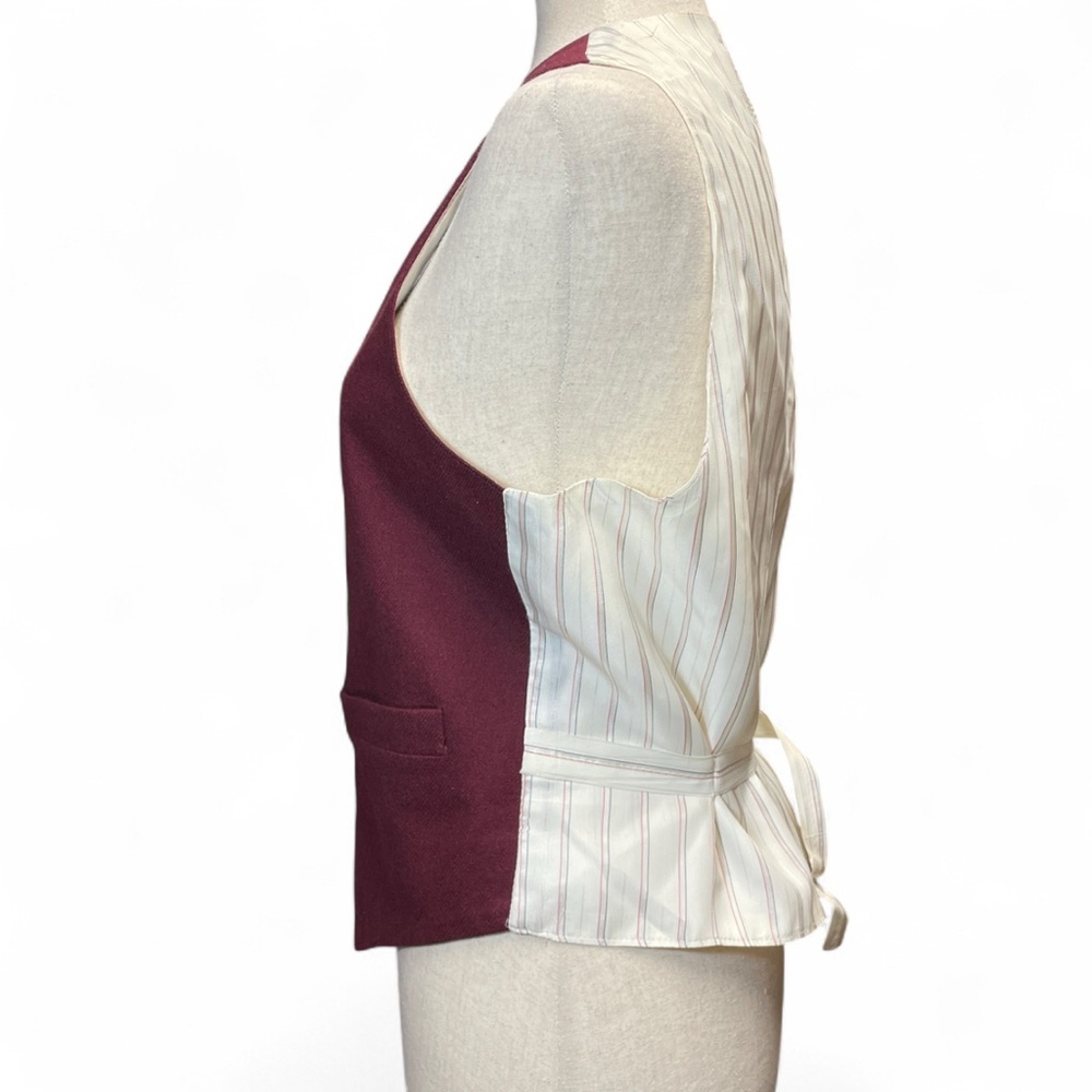 Vintage Maroon Wool Striped Lining 5 Button Poetcore Suit Vest Academia - Picture 2 of 8